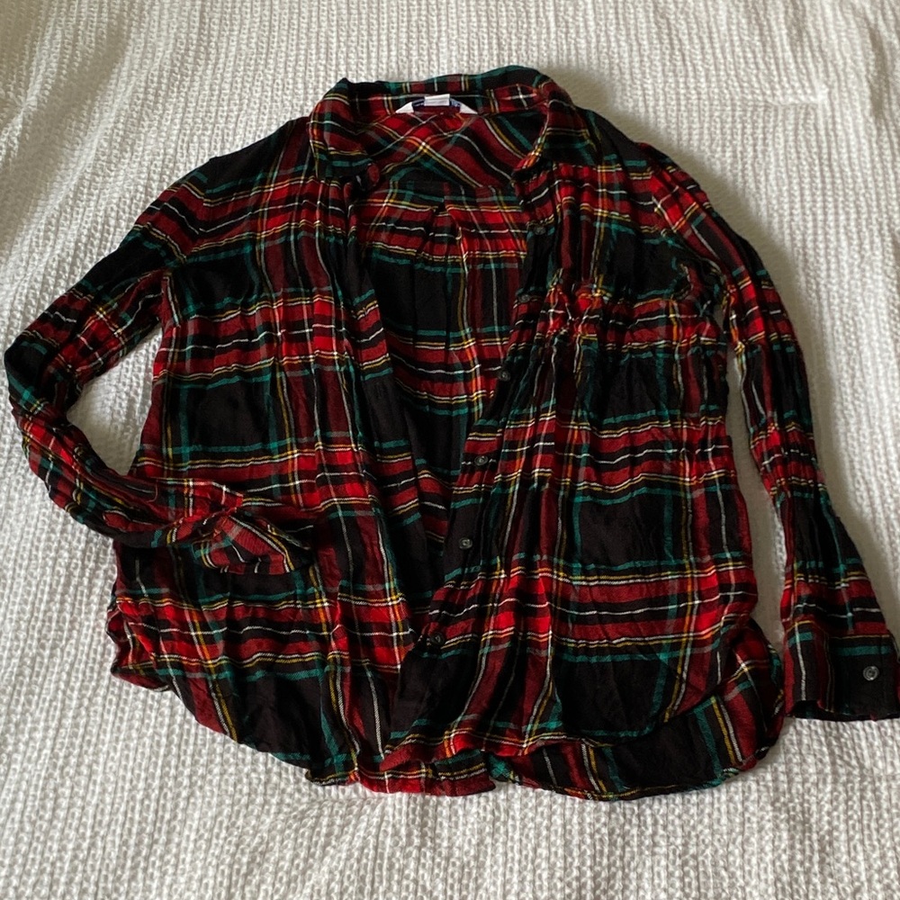 Plaid Woman’s Lightweight Flannel Shirt - Red and Green